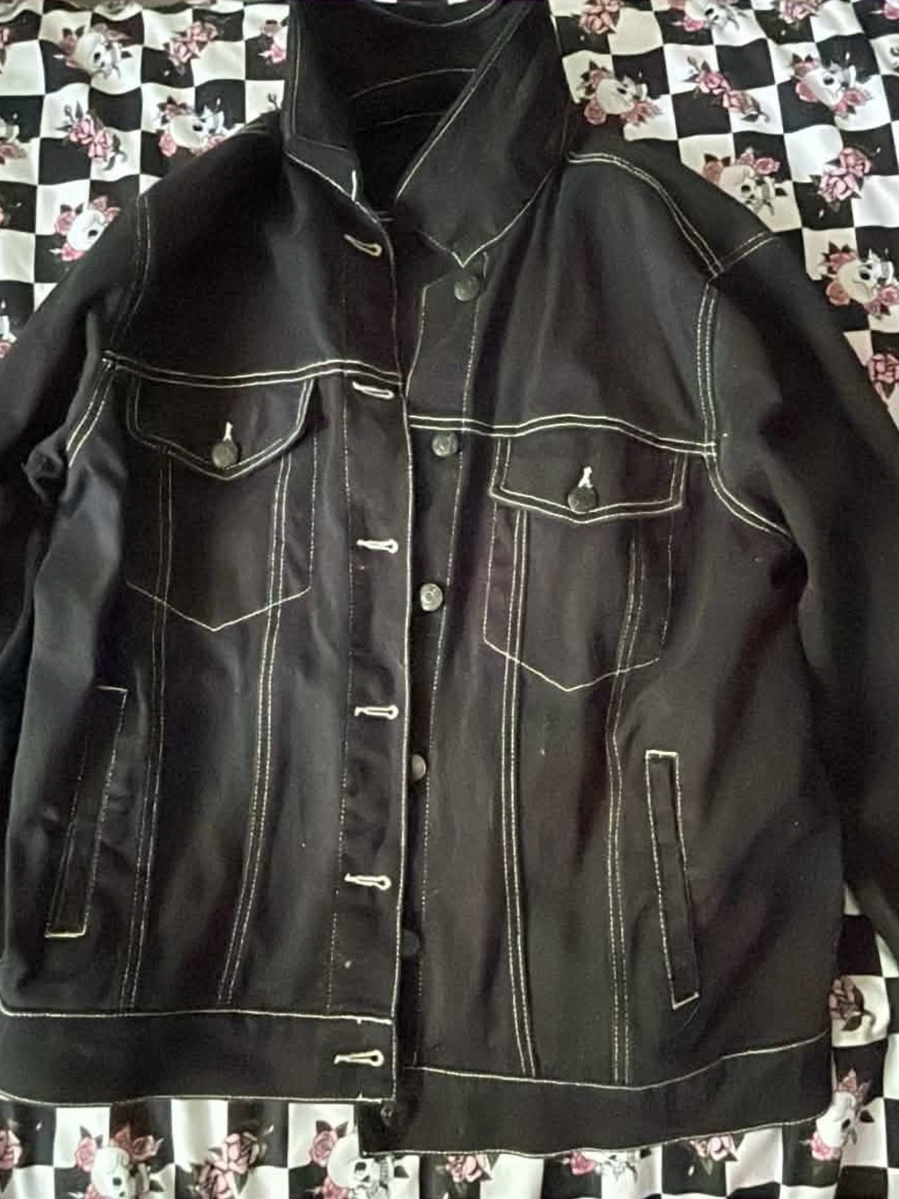 Men's Black Contrast-Stitch Bomber-Style Jacket size 10